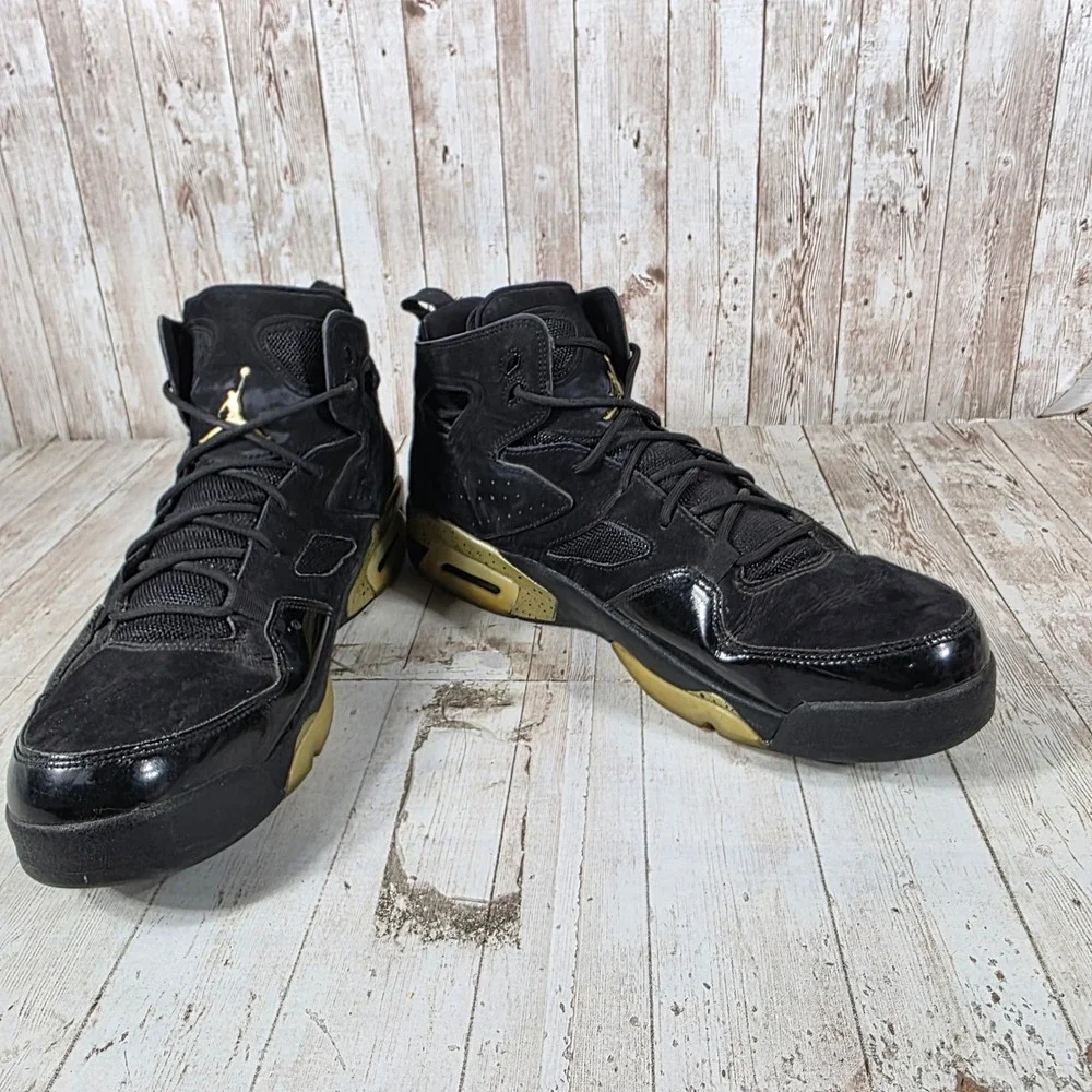 Jordan Flight Club 91‎ Mens Black Metallic Gold Sneakers 555475-031 Size 13